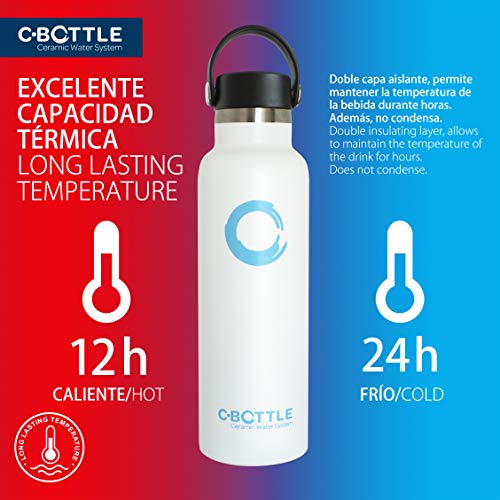 N C-Bottle Botella Agua Acero Inoxidable 600ml con Recubrimiento Interior Cerámico, Libre de BPA y Malos Sabores, Botella Termica Resistente y Ligera, Eco-Friendly