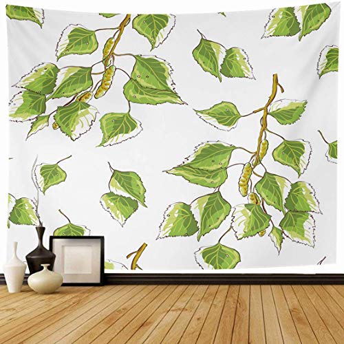 N\A Tapiz Tapiz Ramus Hoja Verde Abedul Blanco Hojas Ramas Rama Naturaleza Alba Verdor Retoño Betula Diseño Arte Decoración del hogar Tapices Dormitorio Decorativo Salón Dormitorio