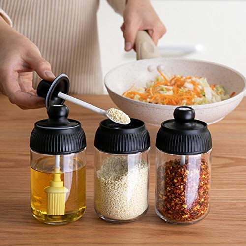 N/A ZLLOO Glass Spice Jars Condiment Container 3Pcs Storage Seasoning Box Set con Cuchara