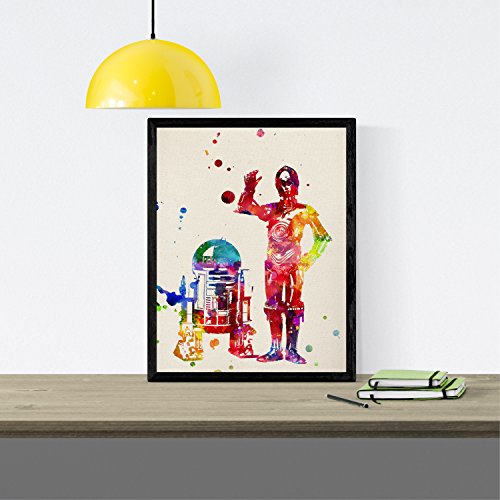 Nacnic Set de 4 láminas para enmarcar Star Wars Estilo Acuarela. Posters con imágenes de la Guerra de Las Galaxias. Decoración de hogar. Papel 250 Gramos Llena de Estilo tu casa