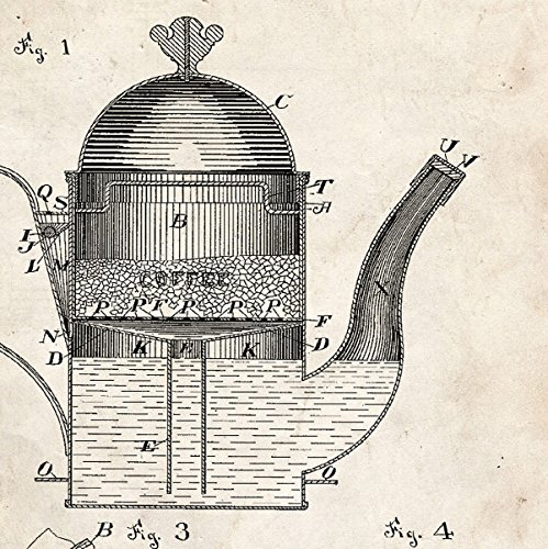 Nacnic Vintage - Pack de 4 Láminas con Patentes de Cafeteras. Set de Posters con inventos y Patentes Antiguas. Elije el Color Que Más te guste. Impreso en Papel de 250 Gramos