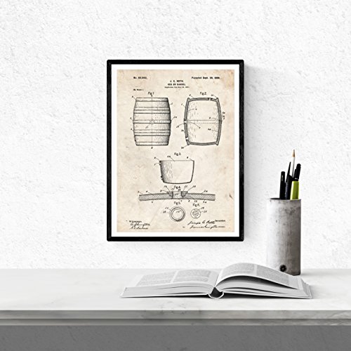 Nacnic Vintage - Pack de 4 Láminas con Patentes de Vino. Set de Posters con inventos y Patentes Antiguas. Elije el Color Que Más te guste. Impreso en Papel de 250 Gramos