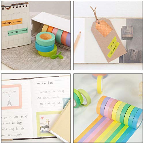 NACTECH 20pcs Washi Tape Washi Cinta Adhesiva Cinta para Manualidades 10 Color Puro Scrapbooking Cinta Adhesiva Decorativa DIY Crafts Diario Envolver Regalos Etiqueta Álbum de Recorte