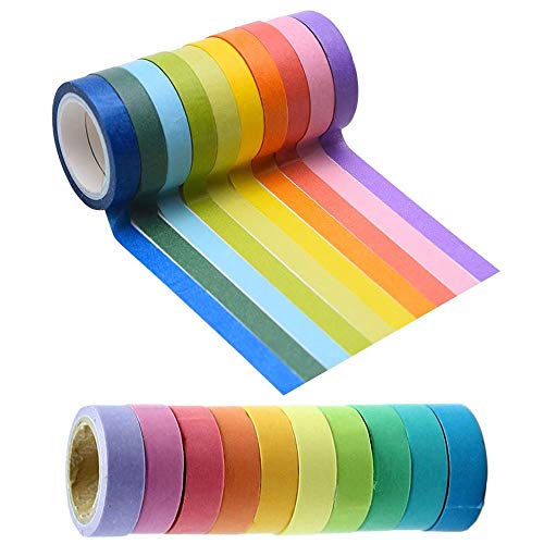 NACTECH 20pcs Washi Tape Washi Cinta Adhesiva Cinta para Manualidades 10 Color Puro Scrapbooking Cinta Adhesiva Decorativa DIY Crafts Diario Envolver Regalos Etiqueta Álbum de Recorte