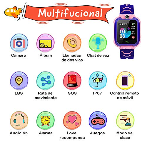 NAIXUES Smartwatch Niños, Reloj Inteligente Niña IP67, LBS, Hacer Llamada, Chat de Voz, SOS, Modo de Clase, Cámara, Juego, Regalo para Niños de 3-12 años, soporta 2G tarjetáas Micro SIM (Rosa)