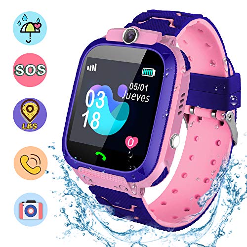 NAIXUES Smartwatch Niños, Reloj Inteligente Niña IP67, LBS, Hacer Llamada, Chat de Voz, SOS, Modo de Clase, Cámara, Juego, Regalo para Niños de 3-12 años, soporta 2G tarjetáas Micro SIM (Rosa)