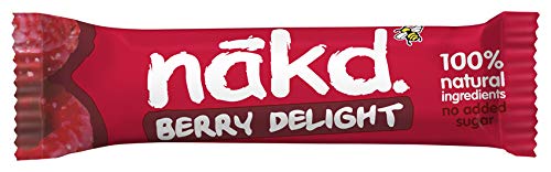 Nakd Barritas de Fruta y Frutos Secos con Frambuesas - Pack de 18 x 35 g, Sin Azúcar Añadido, Sin Gluten, Sin Lactosa, Vegano, Berry Delight