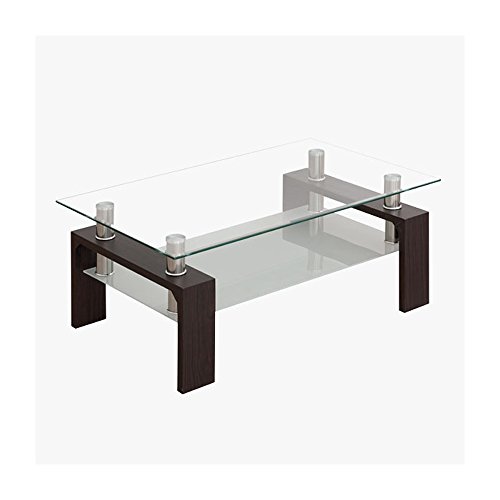 NAKURA Mesa de Centro Kenia Tapa y revistero de Cristal y pies de MDF - WENGUE - 100x60 cm