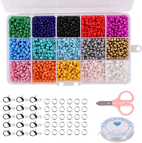 Naler 2550 Cuentas de Colores 4mm Mini Cuentas y Abalorios Cristal para DIY Pulseras Collares Bisutería (15 Colores)