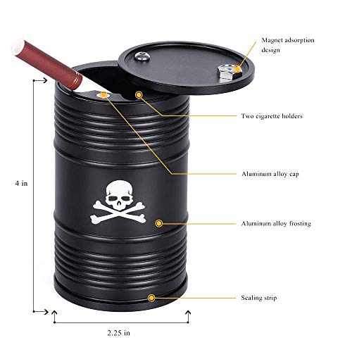 NALIDO Cenicero portátil del cenicero del Coche con la Tapa Aleación de Aluminio Forma del Tambor de Aceite Cenicero de Resistencia Desmontable de Alta Temperatura para el Coche,Black