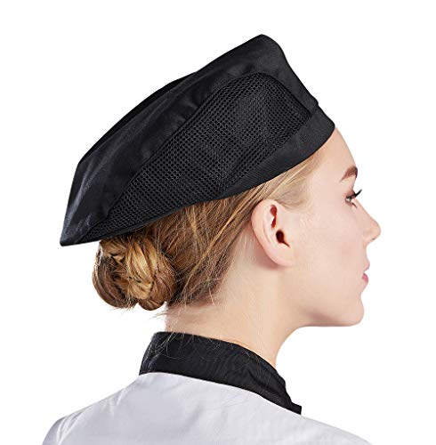 Nanxson Chef Boina Plana Pastelería Baker Cocina Verano Mesh Cooking Works Uniformes Gorro Chef para Adultos CF9021 (1, Negro*3)