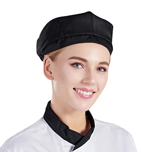 Nanxson Chef Boina Plana Pastelería Baker Cocina Verano Mesh Cooking Works Uniformes Gorro Chef para Adultos CF9021 (1, Negro*3)