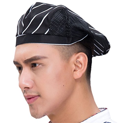 Nanxson Chef Boina Plana Pastelería Baker Cocina Verano Mesh Cooking Works Uniformes Gorro Chef para Adultos CF9021 (1, Rayas Negras y Blancas)