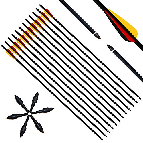 Narchery Tiro con Arco Flechas y Saetas, 31" Pulgadas Arcos y Flechas para Caza o práctica, Incluye Flechas reemplazos, Tres vanes plásticos, Hecho en Carbono Mixta, Tres Colores Multi, 12 pcs