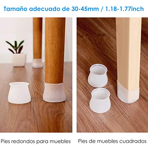 Nasjac 40PCS Muebles Funda de protección de silicona Silla redonda y cuadrada Patas protectoras de piso Gorras elásticas con fondo antideslizante, evitan rasguños y ruido, 3.0-4.5cm