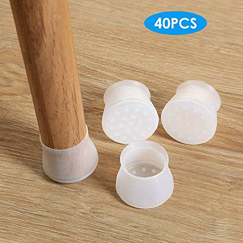 Nasjac 40PCS Muebles Funda de protección de silicona Silla redonda y cuadrada Patas protectoras de piso Gorras elásticas con fondo antideslizante, evitan rasguños y ruido, 3.0-4.5cm