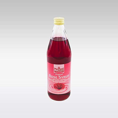 Natco - Sirope de Rosas | Vegetariano | Sin Gluten (GF) | Para Hacer Bebidas de Rosas | Se Usa en Postres Tradicionales | Mezclar en Cócteles Exóticos | Verter Sobre Helados | Botella de 725 ml