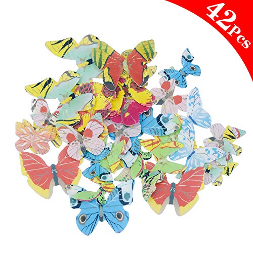 NATEE 42pcs Mariposa Comestible, Adorno Comestible para Tartas, Papel Comestible, Cupcake Toppers Decoración Creativa de Postre Papel Glutinoso 3D Realista 5 4 3cm para Tarta de Boda Cumpleaños