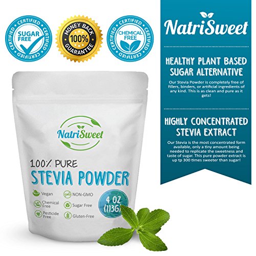 Natrisweet 100% puro de Stevia en polvo 4 Oz suplente (113G) con cero calorías Endulzante Natural azúcar sin carbohidratos ni edulcorantes artificiales sin rellenos o aglutinantes vegano