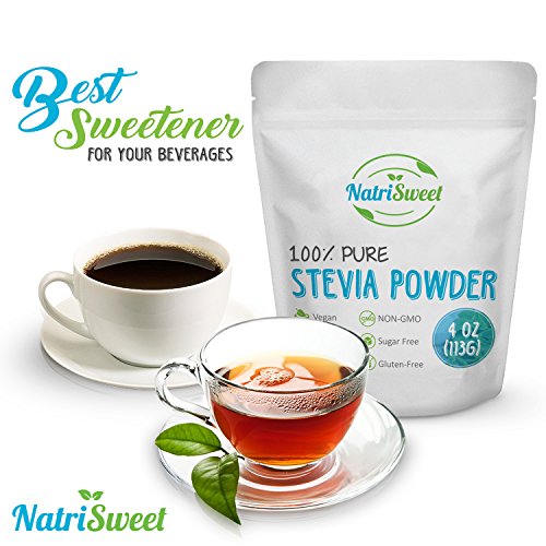 Natrisweet 100% puro de Stevia en polvo 4 Oz suplente (113G) con cero calorías Endulzante Natural azúcar sin carbohidratos ni edulcorantes artificiales sin rellenos o aglutinantes vegano