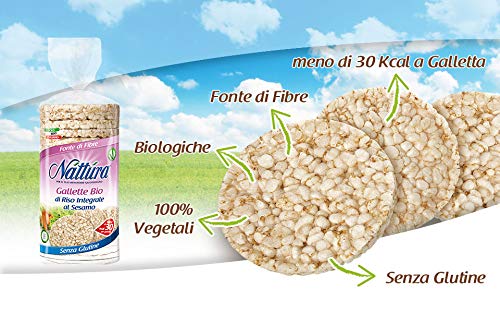 Nattura Fuente de fibra Sin Gluten Tortas de Arroz Integral y de Sesame Organic - 12 x 130 gramos