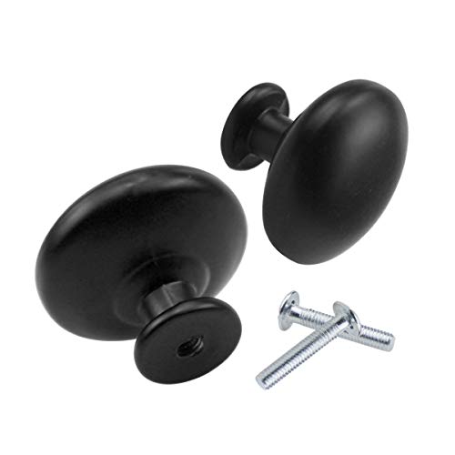 Natuce 10PCS Negro Pomo de armario redondo, tirador para cajón, Pomos y Tiradores de Muebles, 30mm Pomos, pomos redondos, para Puertas, Armarios de Cocina,Cajones - un solo agujero