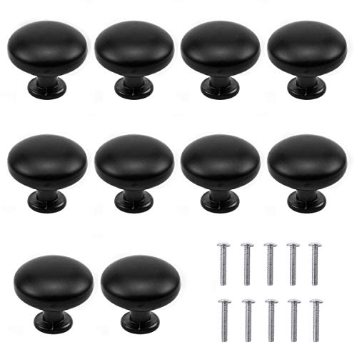 Natuce 10PCS Negro Pomo de armario redondo, tirador para cajón, Pomos y Tiradores de Muebles, 30mm Pomos, pomos redondos, para Puertas, Armarios de Cocina,Cajones - un solo agujero