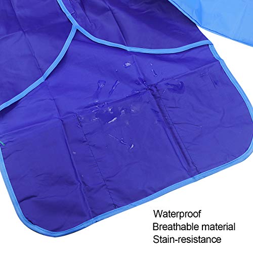 Natuce 2pcs Delantal Infantil Pintura Impermeable Delantales de Niño, Blusón Delantal Babero de Mangas Larga y 3 Bolsillos para Artes y Manualidades, Pintura, Cocina 3-7Años (Amarillo + Azul)