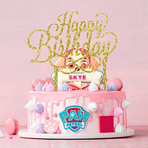 NATUCE Happy Birthday Birthday Cake Topper, Decoración para Tartas de Cumpleaños, Decoración de Pasteles,Acrílico DIY Cupcake Topper pare Fiesta de Aniversario,2 Piezas-Oro y Plata.