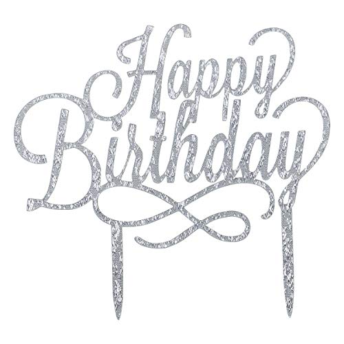 NATUCE Happy Birthday Birthday Cake Topper, Decoración para Tartas de Cumpleaños, Decoración de Pasteles,Acrílico DIY Cupcake Topper pare Fiesta de Aniversario,2 Piezas-Oro y Plata.