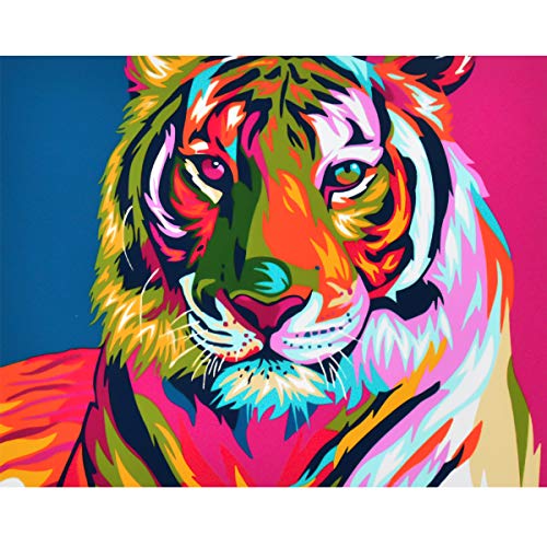 NATUCE Pintar por Numeros para Adultos Niños Pintura por Números con Pinceles y Pinturas Decoraciones, DIY Conjunto Completo de Pinturas para el Hogar Colorido Tigre (16*20 Pulgadas, Sin Marco)