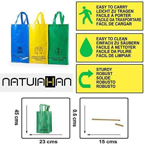 Natuiahan 3 Bolsas de Reciclaje Duraderas Robustas, Prácticas y Fáciles de Limpiar y Transportar. Incluye un Bolígrafo de Papel Kraft.