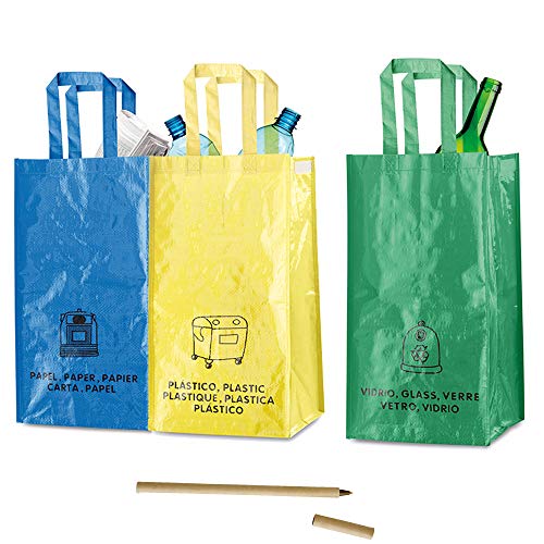 Natuiahan 3 Bolsas de Reciclaje Duraderas Robustas, Prácticas y Fáciles de Limpiar y Transportar. Incluye un Bolígrafo de Papel Kraft.