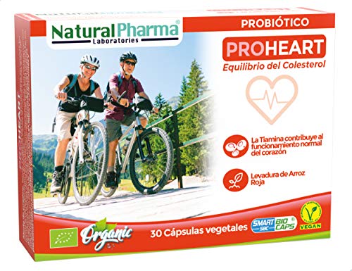 NaturalPharma Probiótico ProHeart Pack x10. Control del Colesterol. Certificación Ecológica. Levadura de Arroz Roja + Vitamina B1. Cápsulas Smart BioCaps®. Sin Gluten, Sin Lactosa, Vegano.