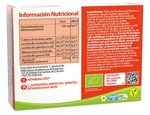 NaturalPharma Probiótico ProHeart Pack x10. Control del Colesterol. Certificación Ecológica. Levadura de Arroz Roja + Vitamina B1. Cápsulas Smart BioCaps®. Sin Gluten, Sin Lactosa, Vegano.