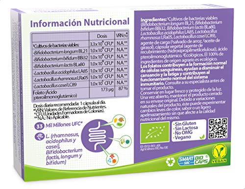 NaturalPharma Probiótico ProImmune. Apoyo para el Sistema Inmunitario. Con Folato. Cápsulas Smart BioCaps®. Certificación Ecológica (Sin Gluten, Sin Lactosa, Vegano).