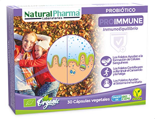 NaturalPharma Probiótico ProImmune. Apoyo para el Sistema Inmunitario. Con Folato. Cápsulas Smart BioCaps®. Certificación Ecológica (Sin Gluten, Sin Lactosa, Vegano).