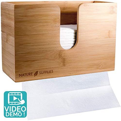 Nature Supplies Dispensador de Toallas de Madera de Bambú para Pared o Mesa - Para Papel Secamanos Zig Zag Plegadas en C, en Z e Intercaladas