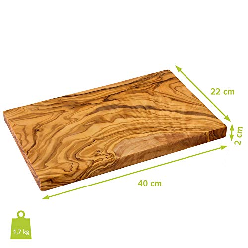 Naturehome Madera de Olivo la Tabla de Cortar Anguloso - 40x22x2 cm Antibacteriano y Antiséptico Holzschneidebrett Tabla de Desayuno Madera Maciza Tabla Cocina Tabla de Madera Alta Calidad