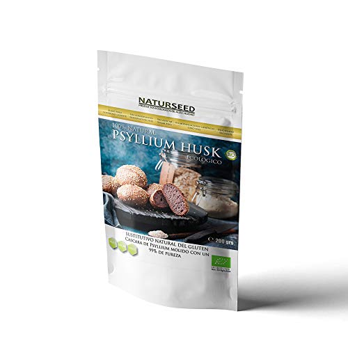 Naturseed Psyllium Husk Cascara Ecológico Polvo - Pureza 99% - Orgánico - Sin gluten - Alto en fibra - Panificable - Especial para Pan, Reposteria - Mejora el tracto intestinal - - Saciante (200Gr)