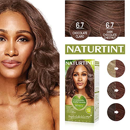 Naturtint Coloración 6.7 Chocolate Claro, 100% Cobertura de canas y Hidratación, Ingredientes Vegetales y Aceites 100% Biobotánicos, Color Natural y Duradero, Sin Amoniaco, Pack de 3