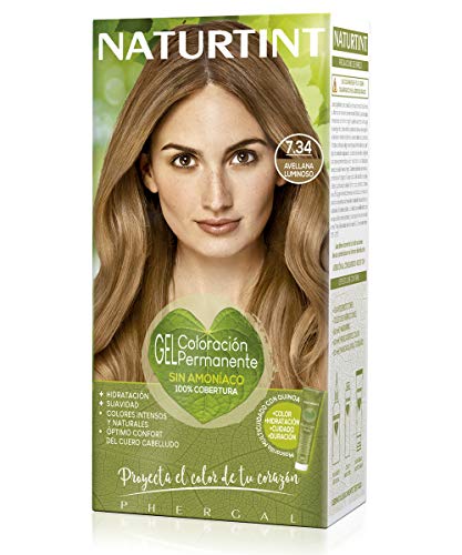 Naturtint Coloración 7.34 Avellana Luminoso - 100% Cobertura de canas y Hidratación, Ingredientes Vegetales, Color Natural y Duradero, Tinte Sin Amoniaco, Parabenes, Siliconas – 170ml