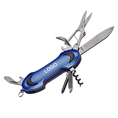 Navaja Multiusos de Bolsillo 8-en-1 PERSONALIZADA (con Nombre o Texto) • Cuchillo Multiusos/Herramienta Multiuso AZUL Ideal como Excelente Regalo • Multiherramienta con embalaje Individual