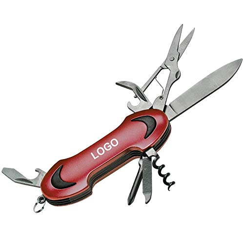 Navaja Multiusos de Bolsillo 8-en-1 PERSONALIZADA (con Nombre o Texto) • Cuchillo Multiusos/Herramienta Multiuso ROJA Ideal como Excelente Regalo • Multiherramienta con embalaje Individual