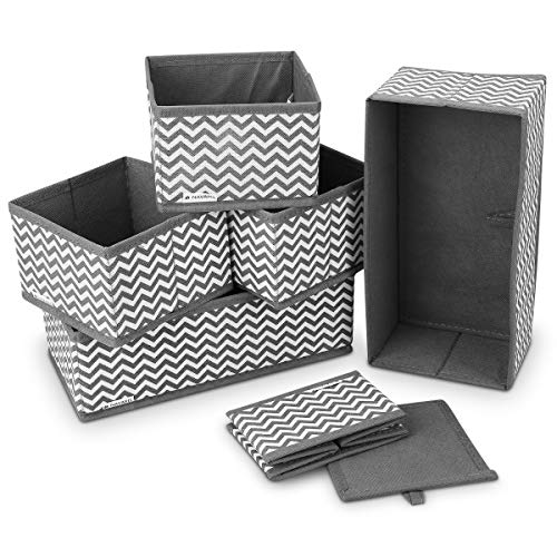 Navaris 6X Caja de Tela para almacenaje - Set de 6X Cubo Plegable Organizador de cajones - Cajas para Almacenamiento de Ropa Juguetes - Gris y Blanco