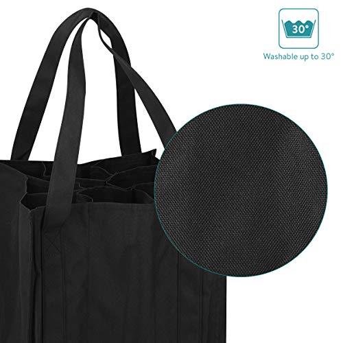 Navaris Bolsa portabotellas con 9 Compartimentos - Porta Botellas Plegable con 2X asa - Bolso botellero para Transporte de Vino Cerveza Agua - Negro