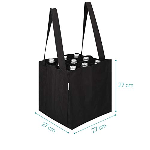 Navaris Bolsa portabotellas con 9 Compartimentos - Porta Botellas Plegable con 2X asa - Bolso botellero para Transporte de Vino Cerveza Agua - Negro