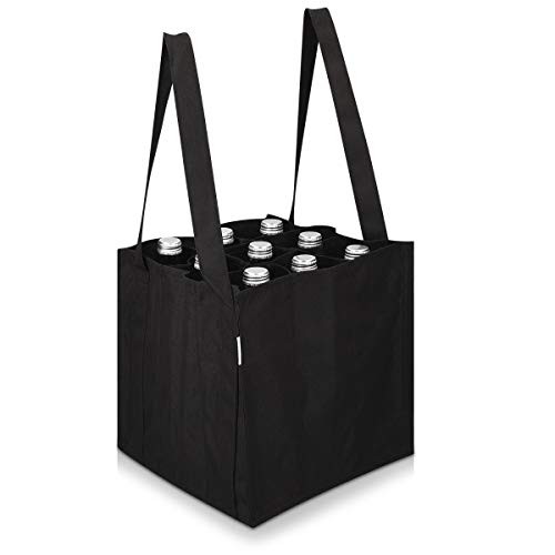 Navaris Bolsa portabotellas con 9 Compartimentos - Porta Botellas Plegable con 2X asa - Bolso botellero para Transporte de Vino Cerveza Agua - Negro