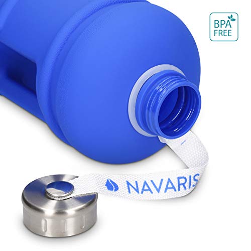 Navaris Botella Deportiva XXL - Bidón de Agua sin BPA - Cantimplora con Tapa y asa - Garrafa Grande de 2.2 litros para Fitness Ciclismo Senderismo