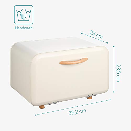 Navaris Caja para Pan de Metal- Panera Vintage para la Cocina - Caja con diseño Retro para Guardar Pan - Contenedor con Tapa y asa de Madera - Crema